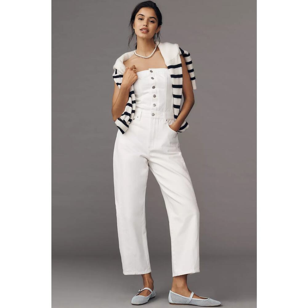 Pistola Daphne Barrel Leg Strapless White Denim Jumpsuit Contemporary Utility XL